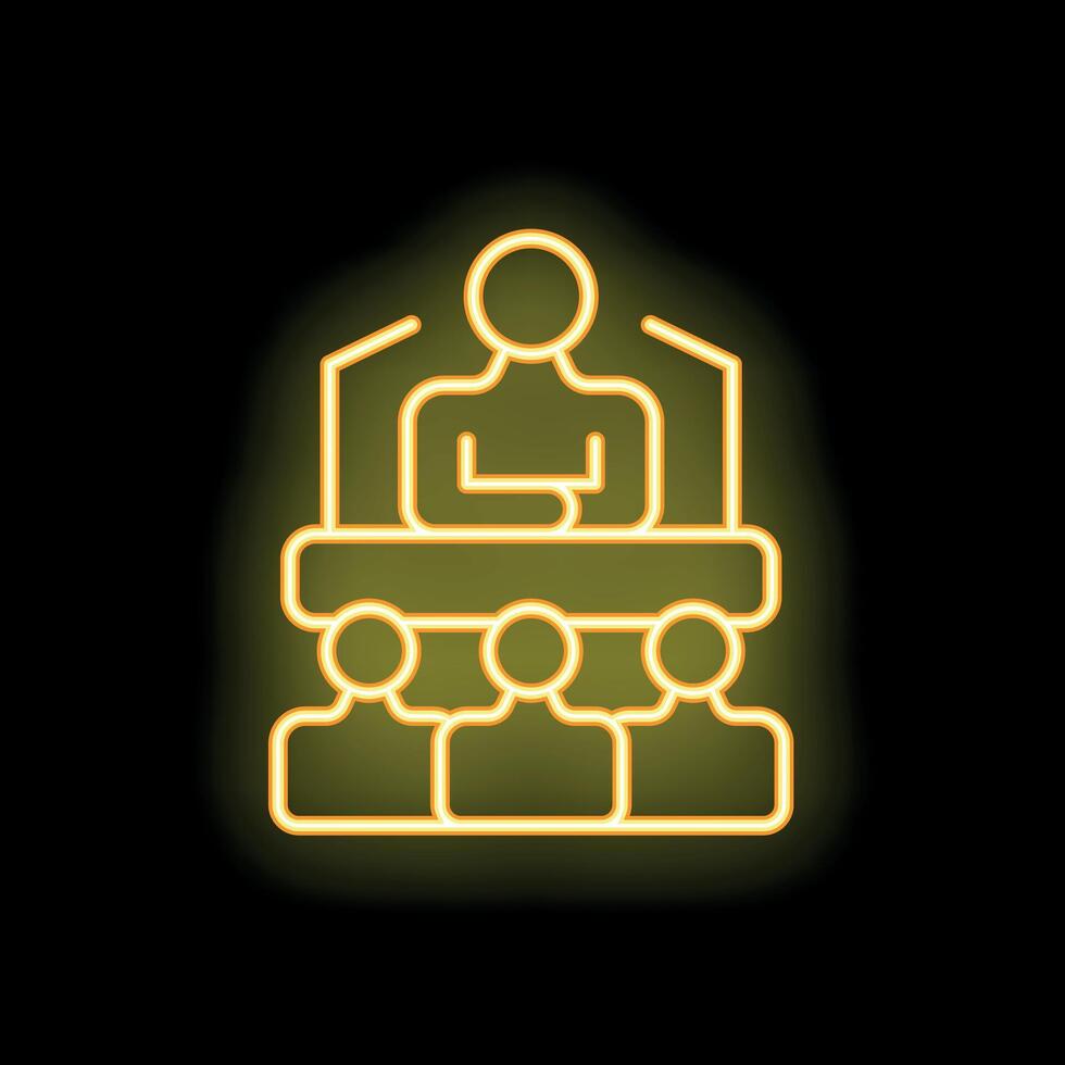 Neon icon of politician speaking from tribune to public during meeting vector