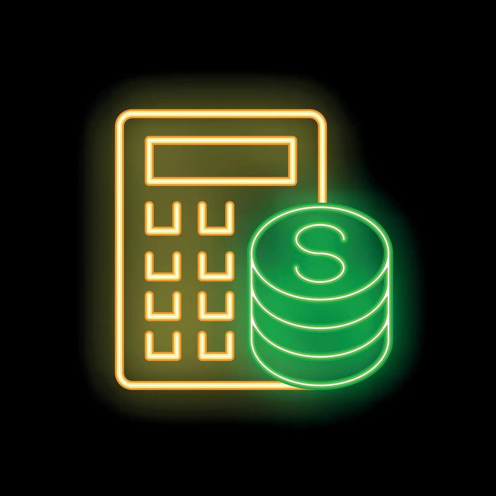 Neon icon of calculator calculating money stack vector