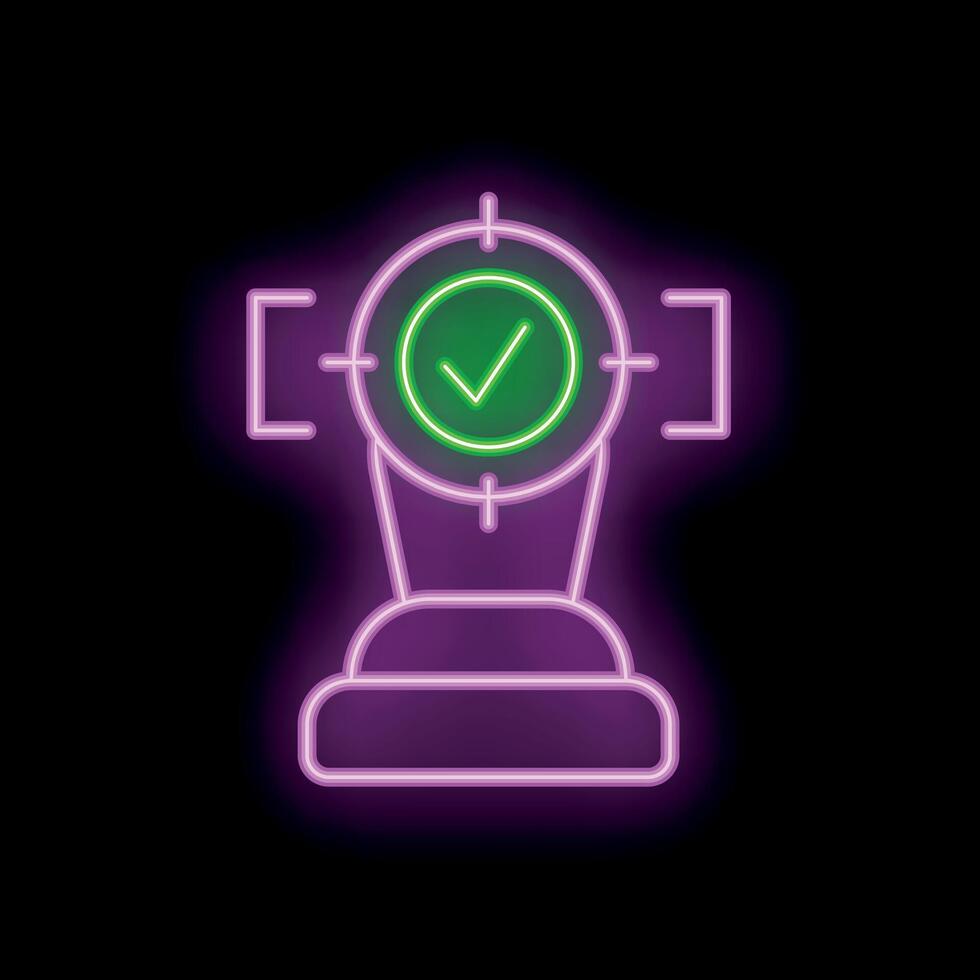 Neon sign representing achieving business goal with check mark and target vector
