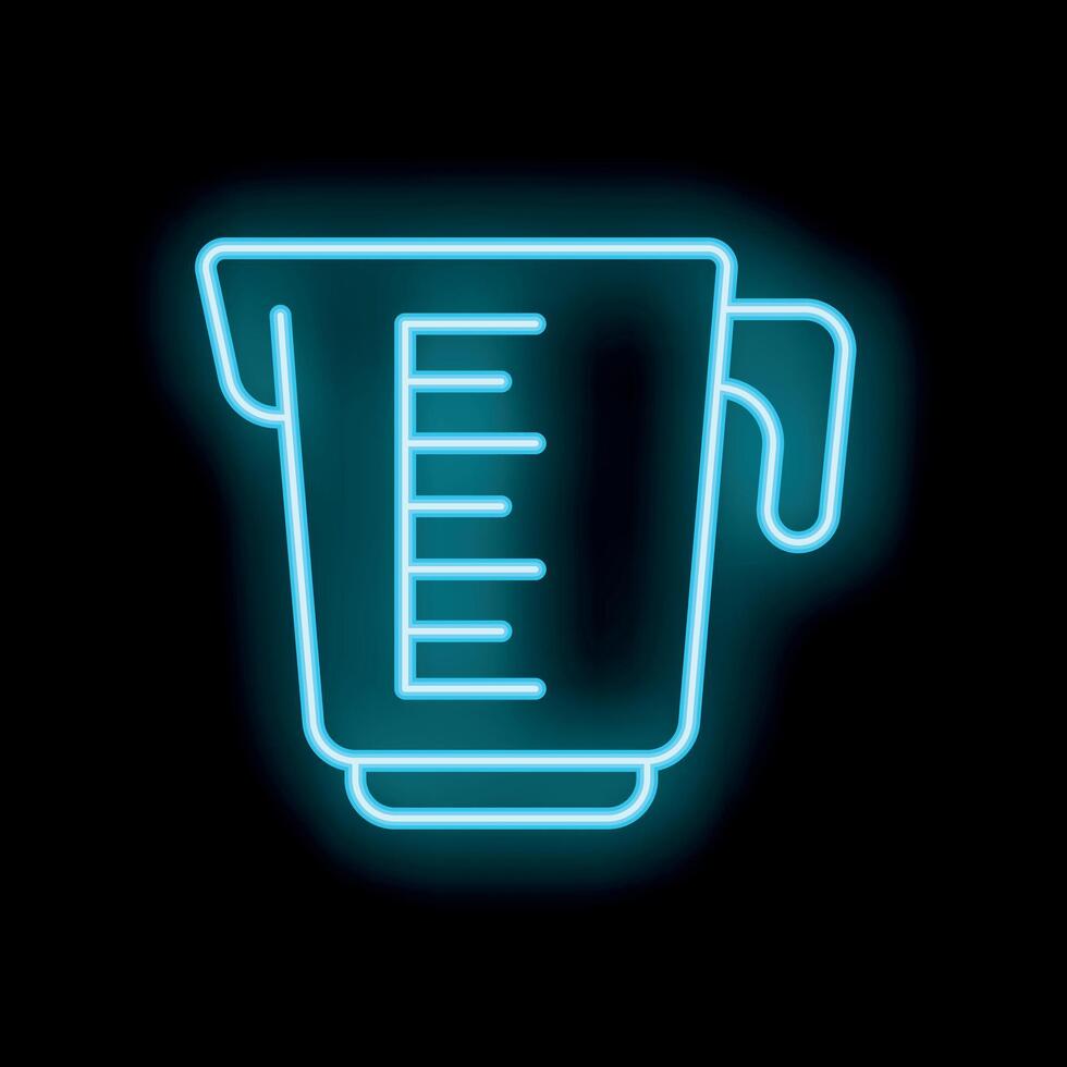 Neon measuring cup glowing on dark background vector