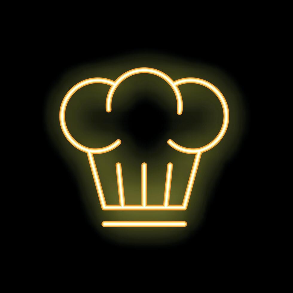 Glowing neon sign depicting a classic chef hat on a black background vector