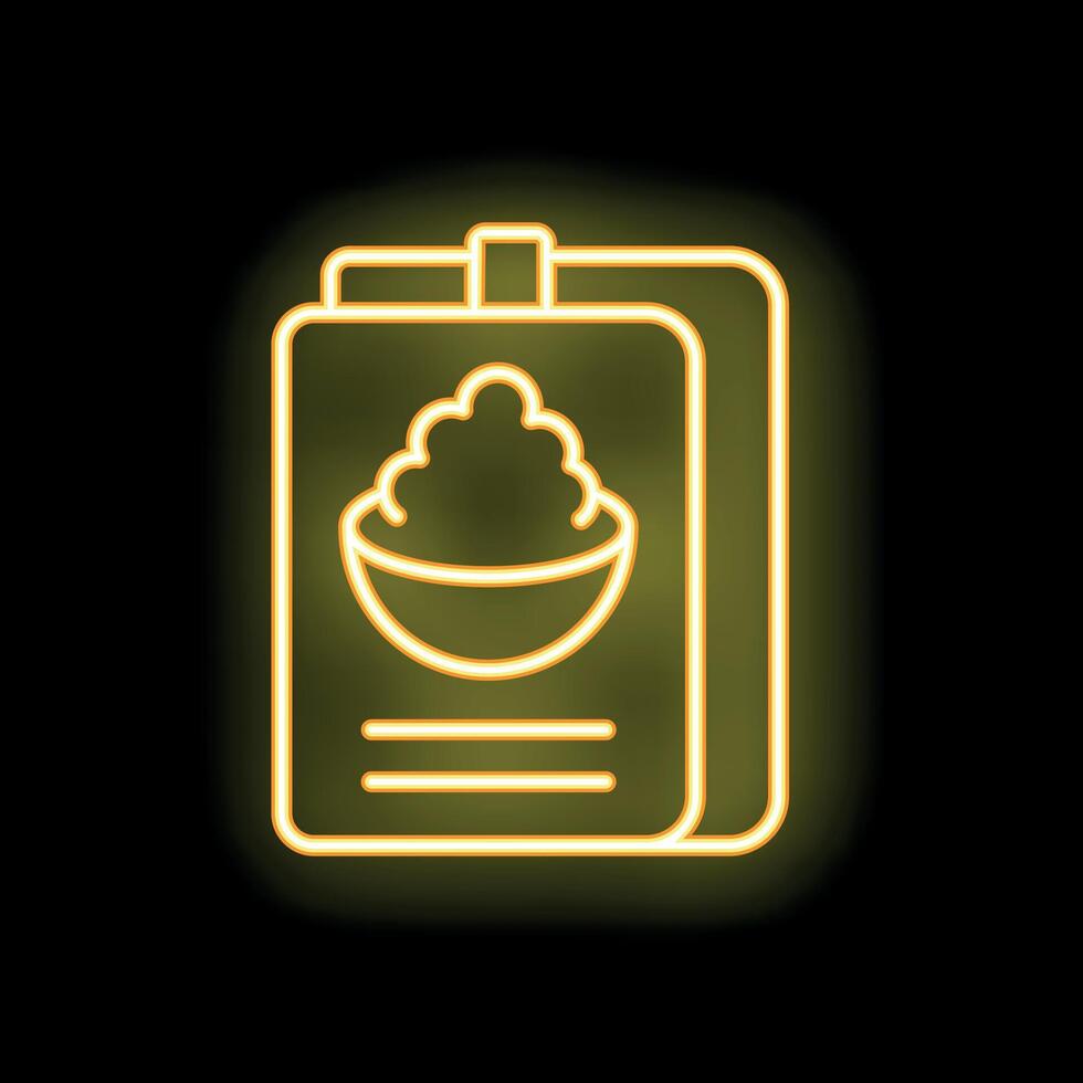 Neon sign representing menu card with bowl of food displaying restaurant advertising and marketing vector