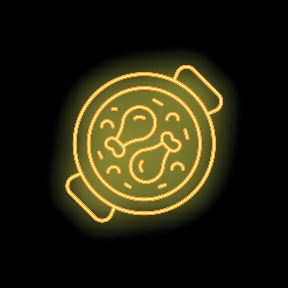 Neon sign of chicken drumsticks in a frying pan vector