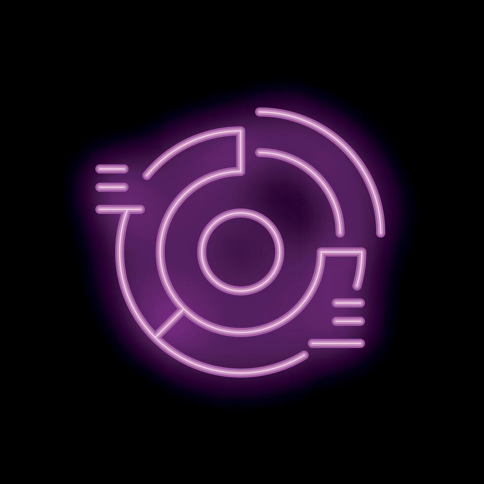 Purple neon icon of a pie chart representing business analysis vector