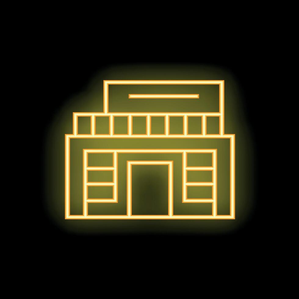 Neon yellow building facade shining on black background vector