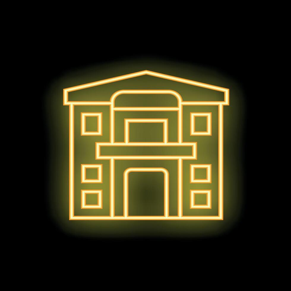 Neon building facade shining with yellow light vector