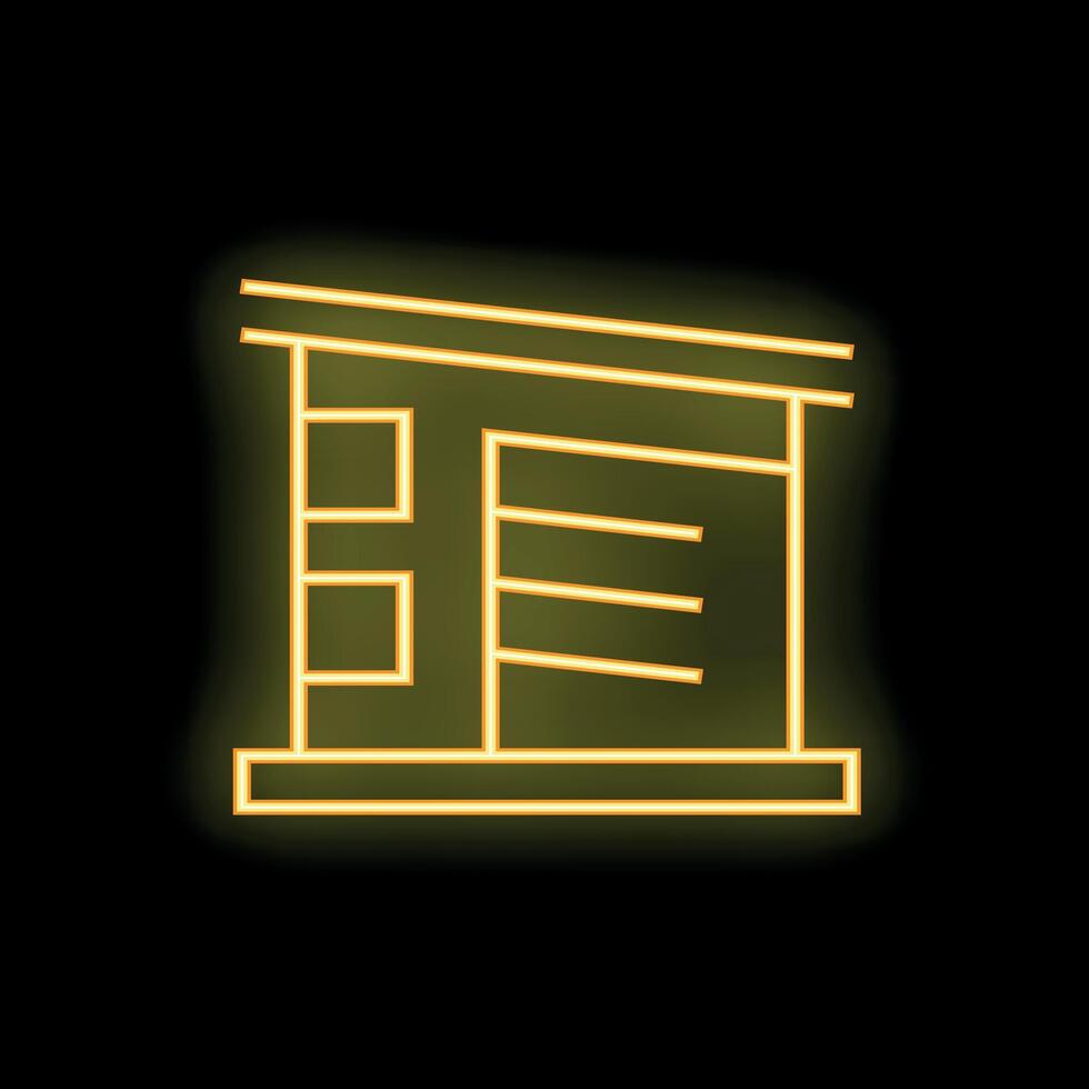 Yellow neon sign showing a commercial building with a garage door vector