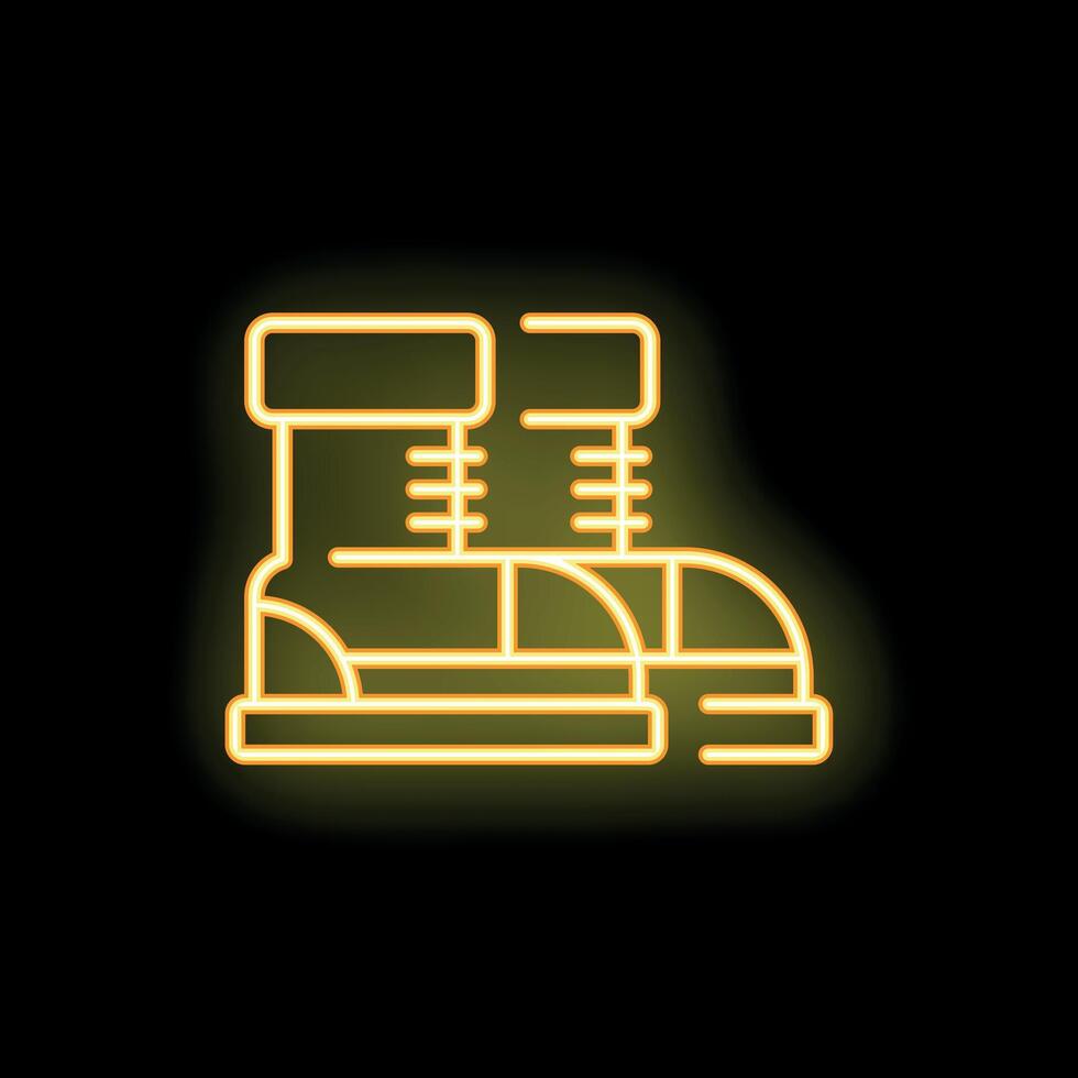 Yellow neon sign of military combat boots on black background vector