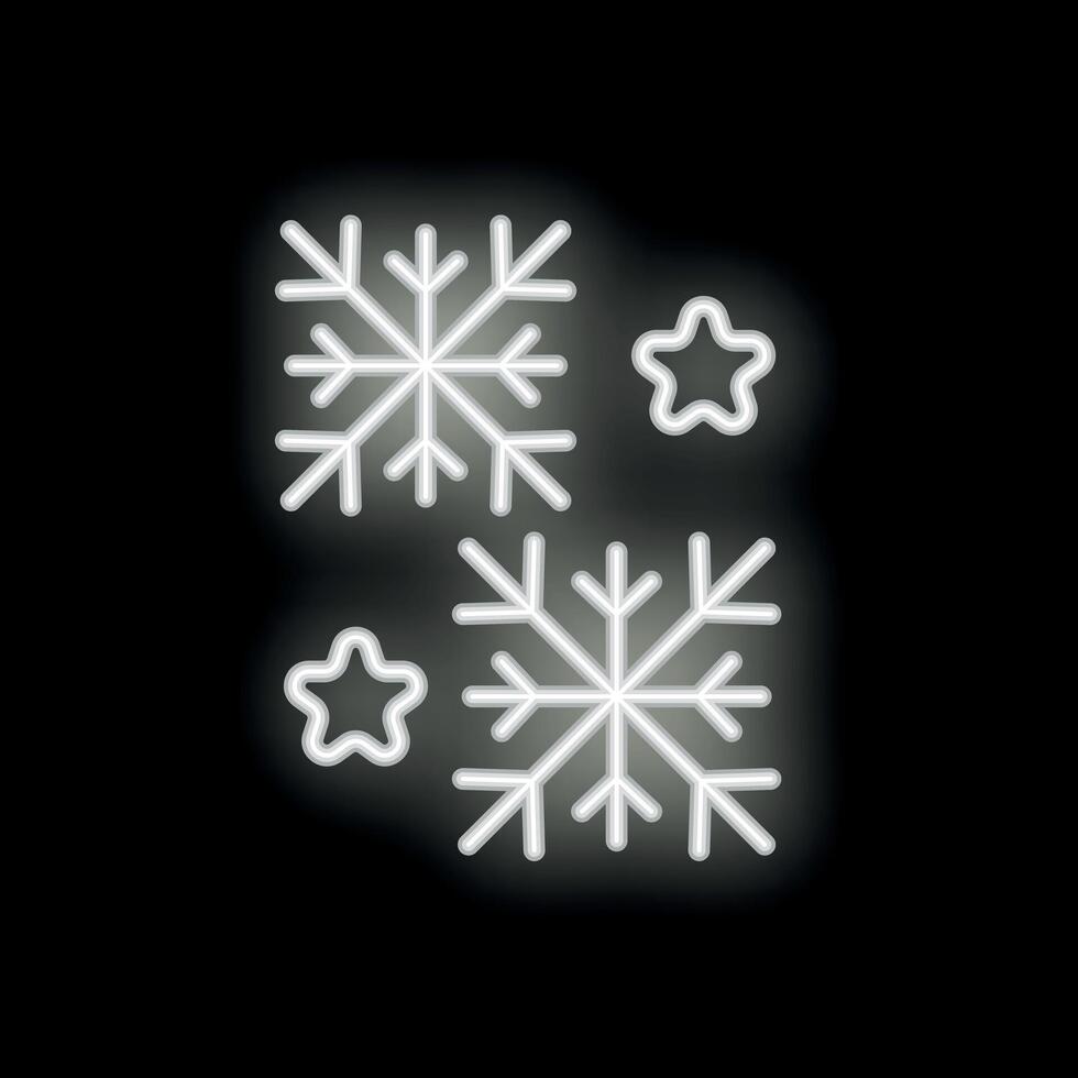 White neon sign showing two snowflakes and two stars on black background vector