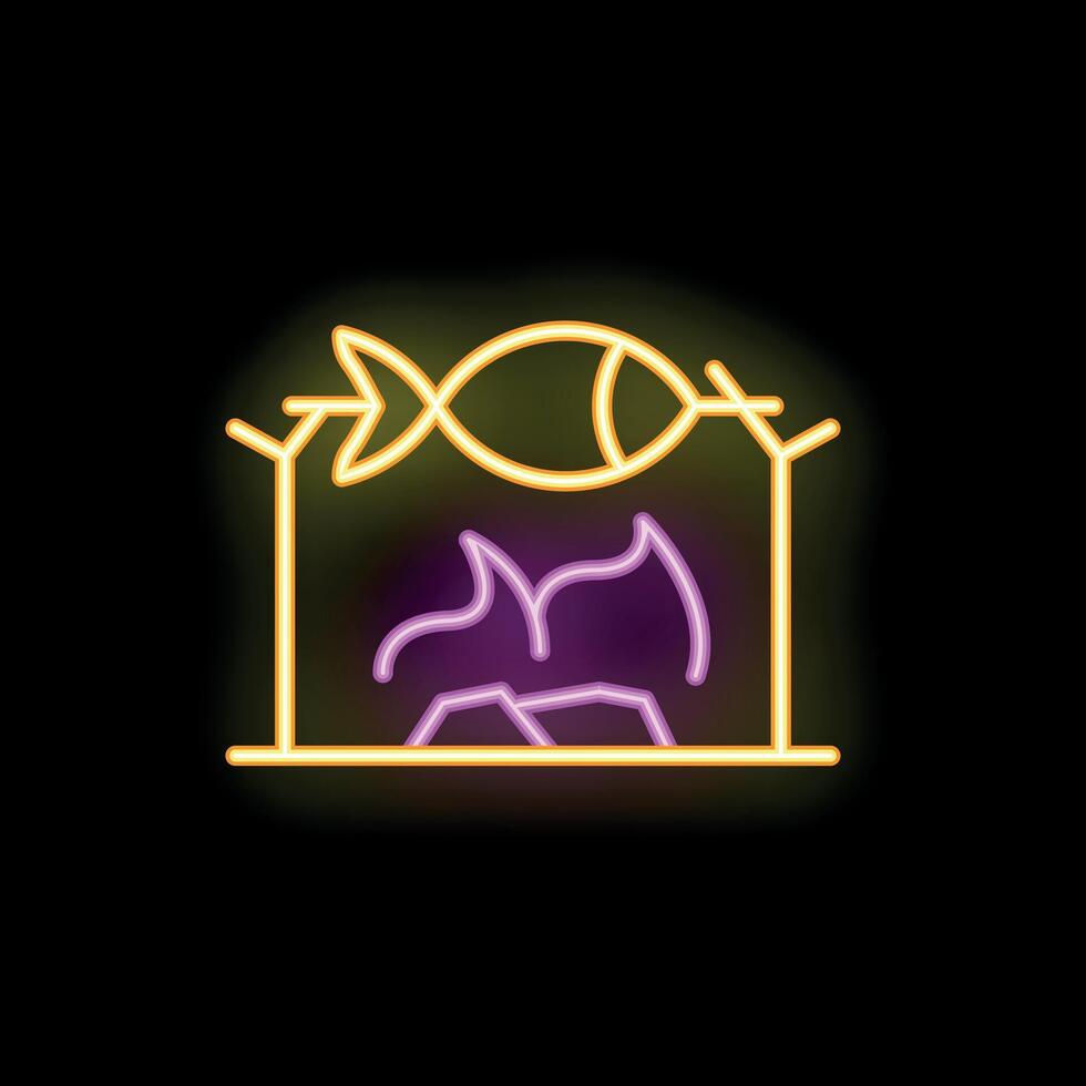 Neon sign of fish grilling over open fire vector