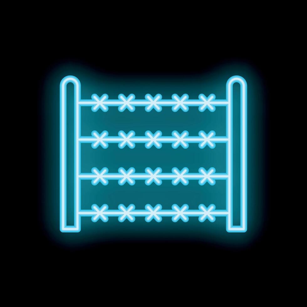 Neon icon of barbed wire fence glowing on black background vector