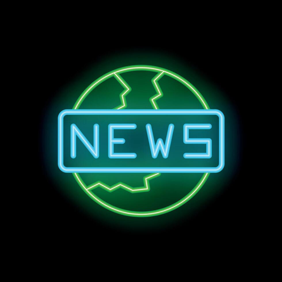 Neon sign showing breaking news on green earth background vector