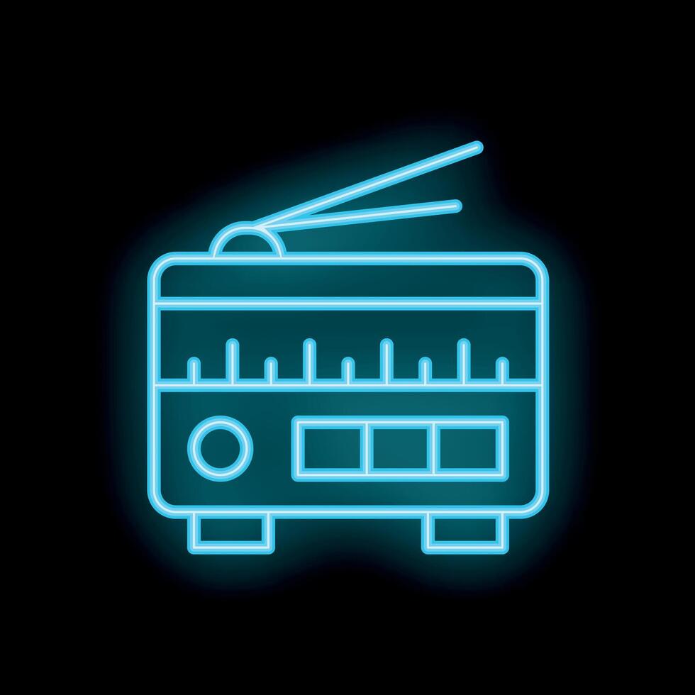 Neon icon of retro style radio receiver broadcasting on airwaves vector