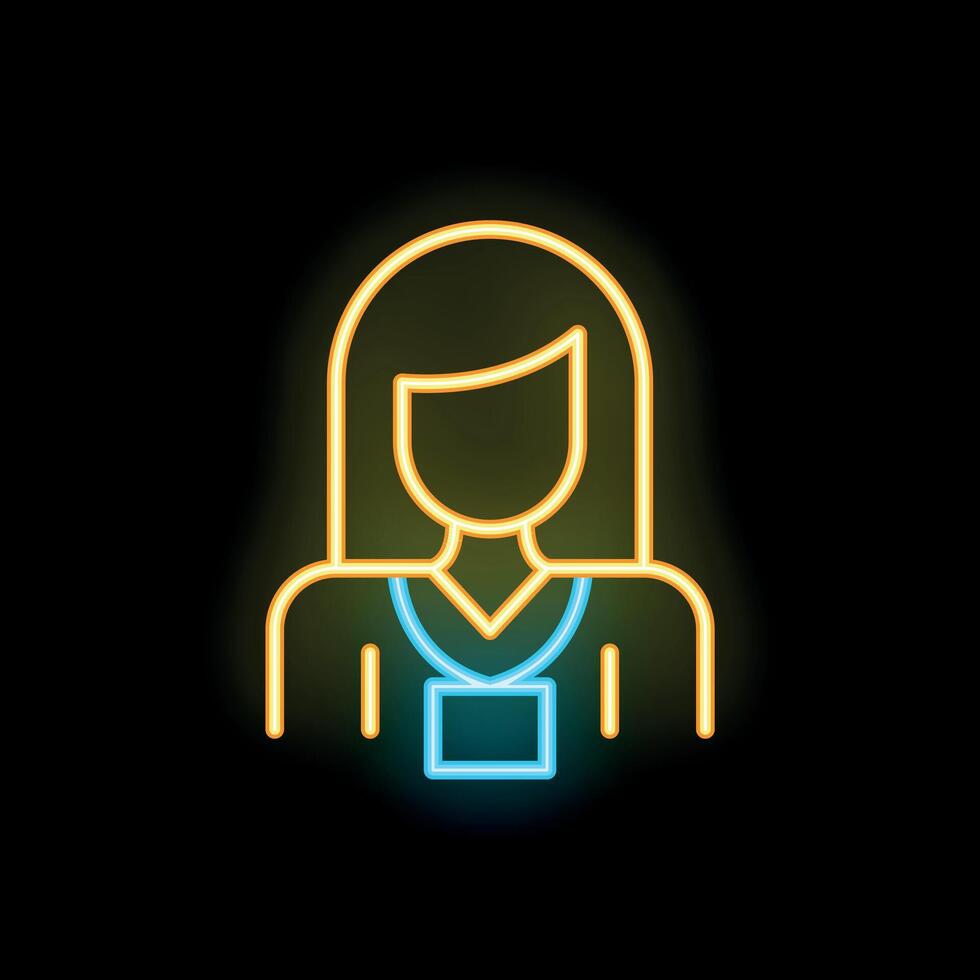 Neon icon of a businesswoman wearing a badge on a black background vector
