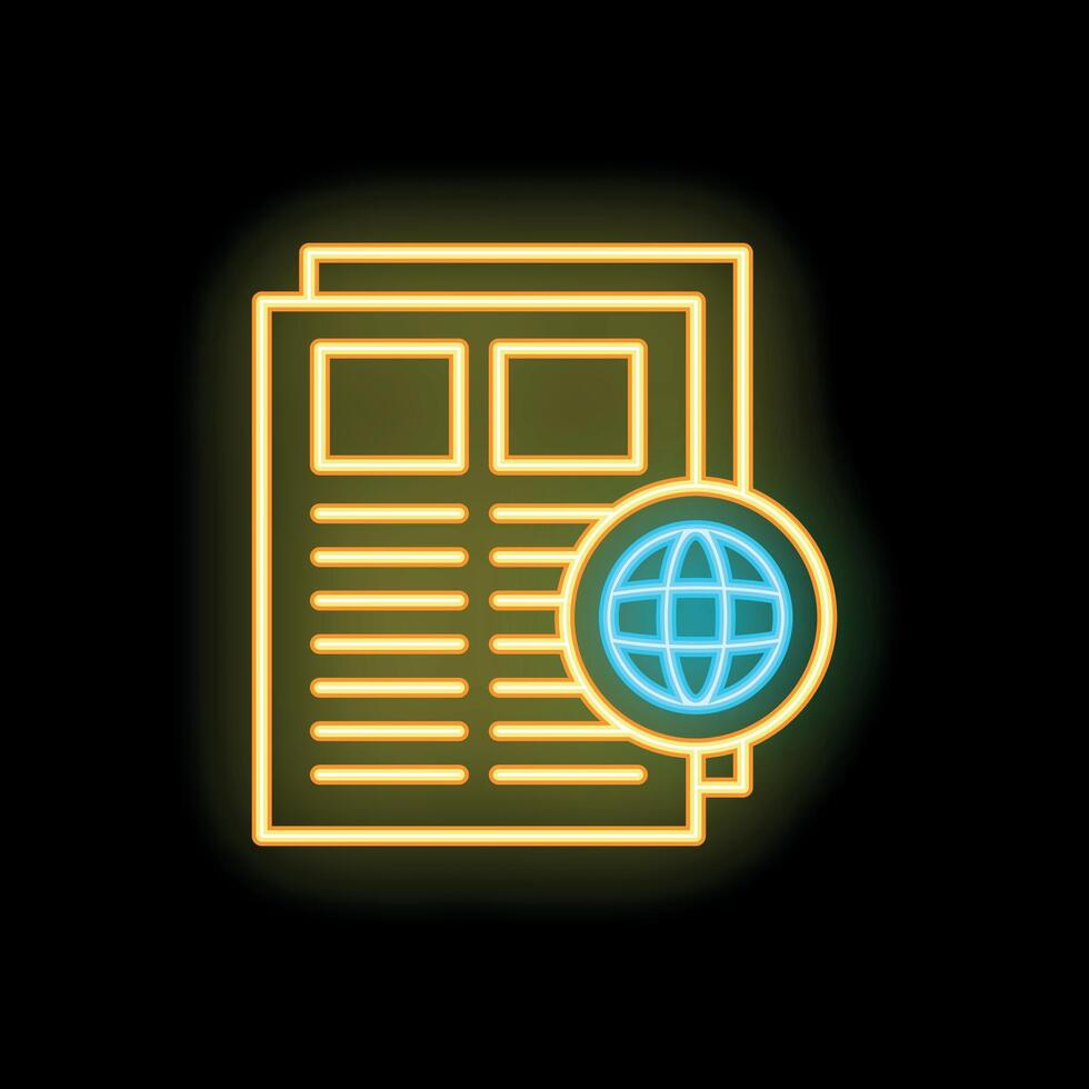 Neon icon of global news spreading through newspaper articles vector