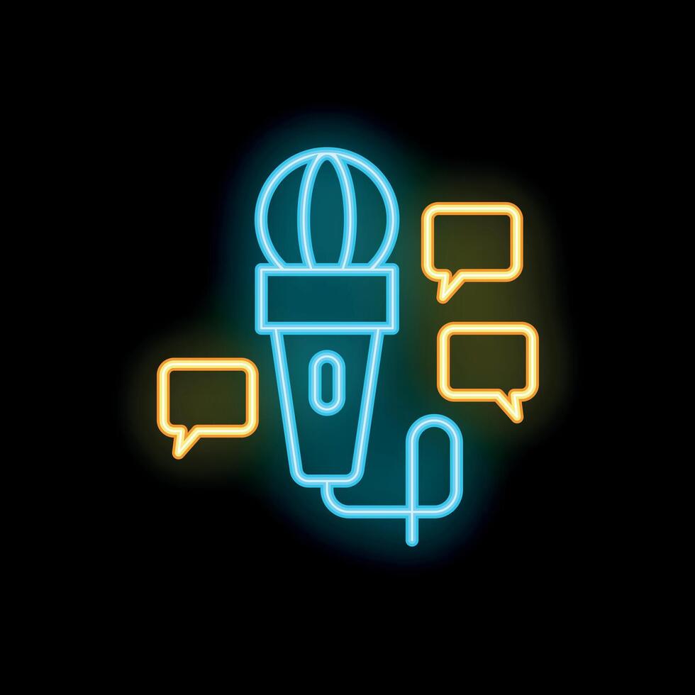 Neon microphone broadcasting audio messages with speech bubbles vector