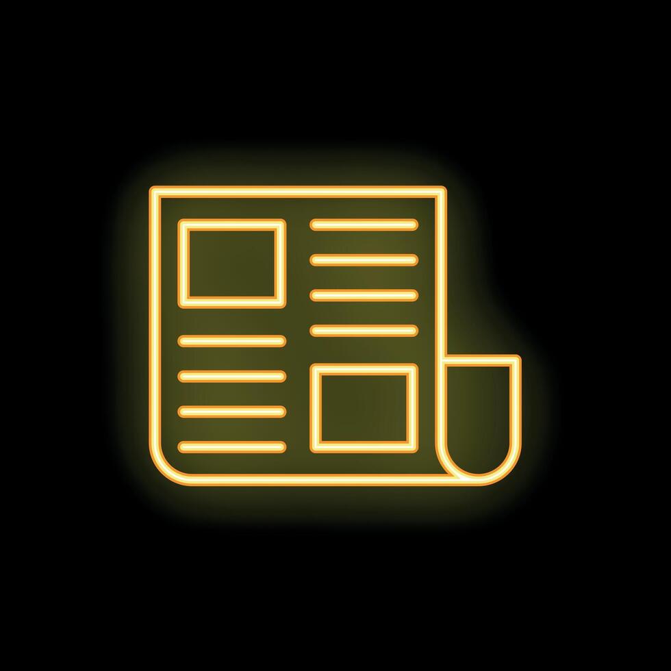 Neon yellow newspaper icon glowing on dark background vector