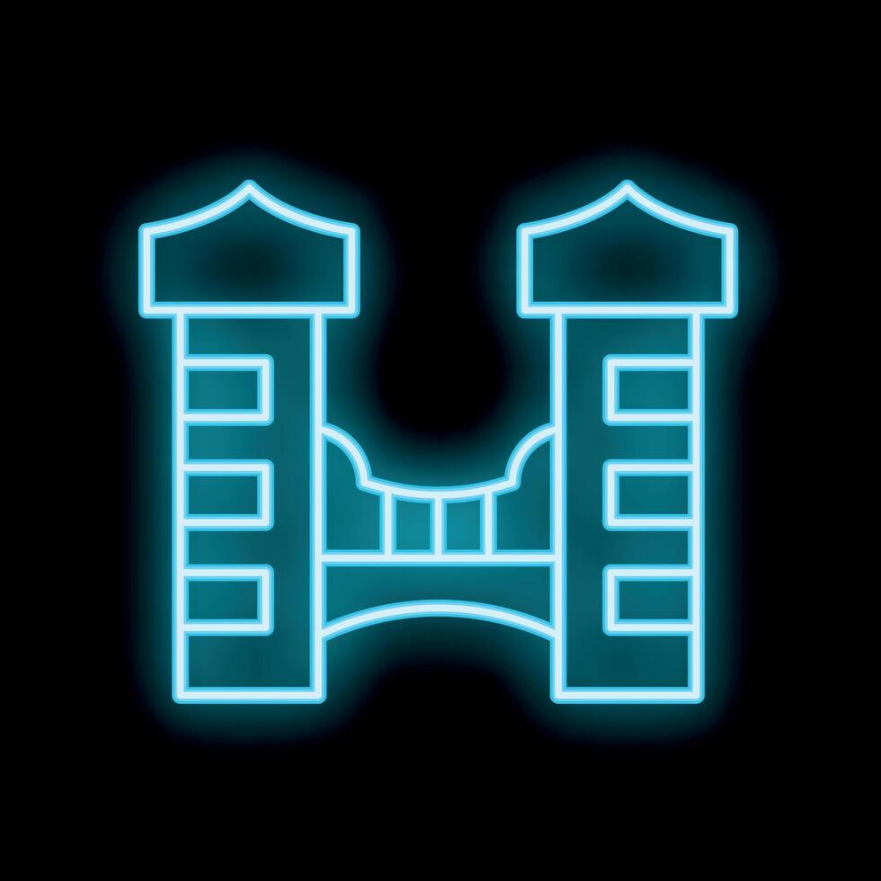 Neon bridge connecting two towers with glowing blue light vector