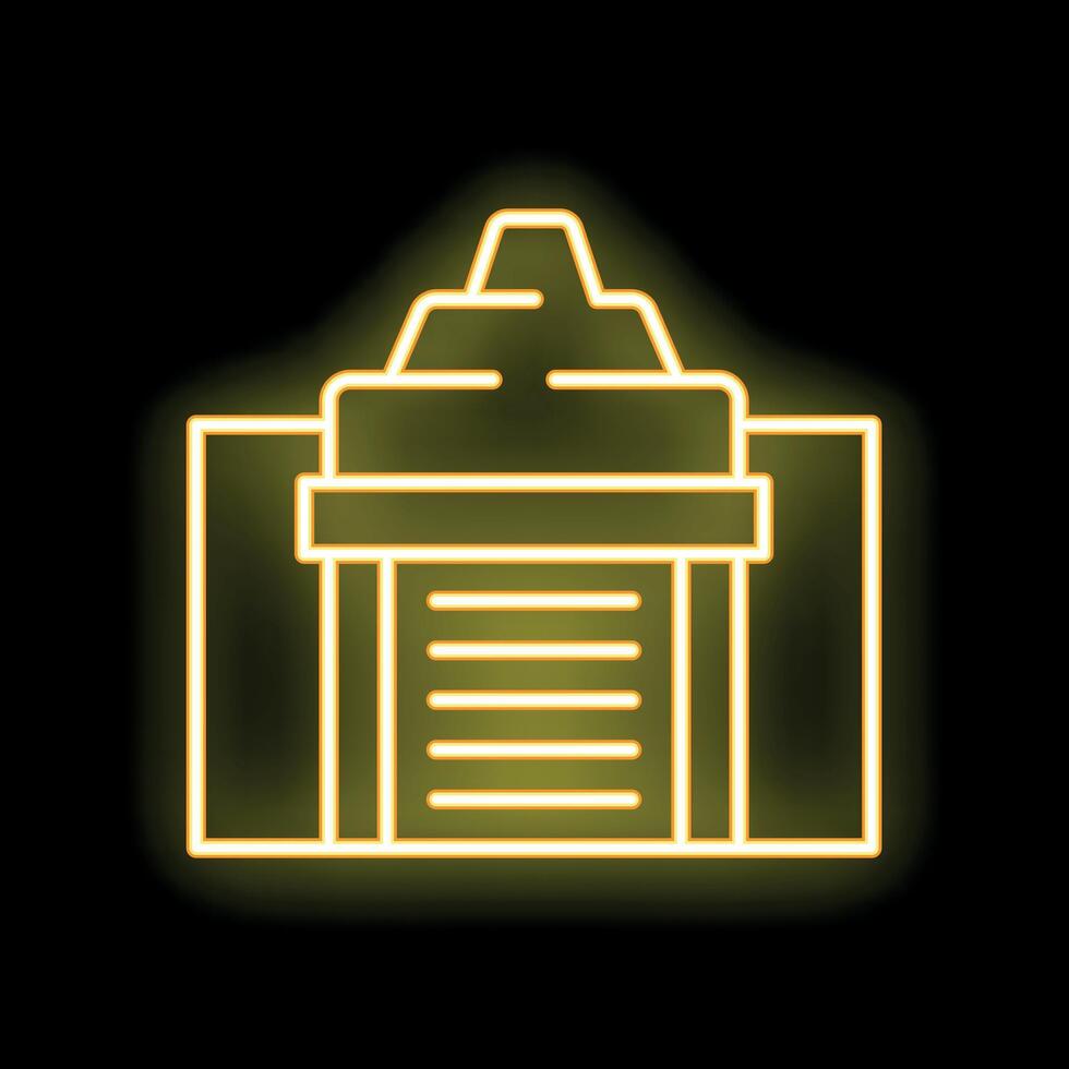 Neon icon of a shredder destroying a document on black background vector