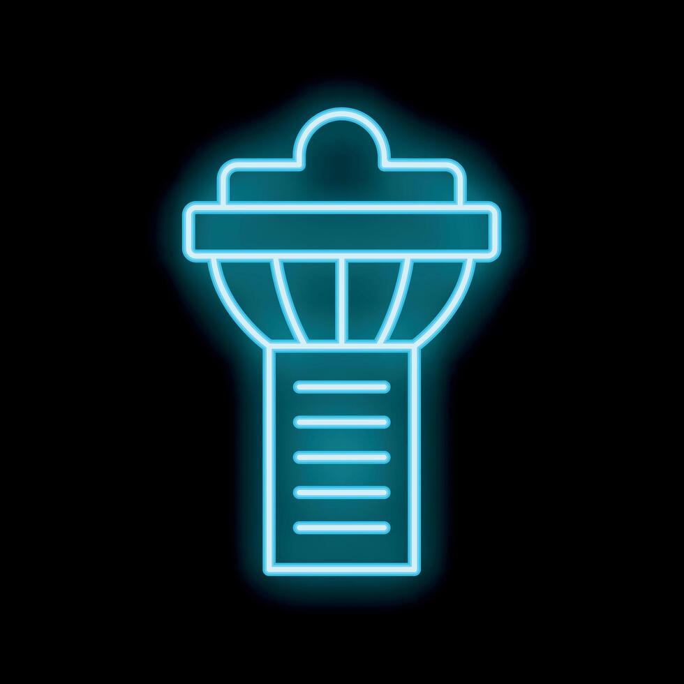 Neon icon of airport control tower glowing on black background vector