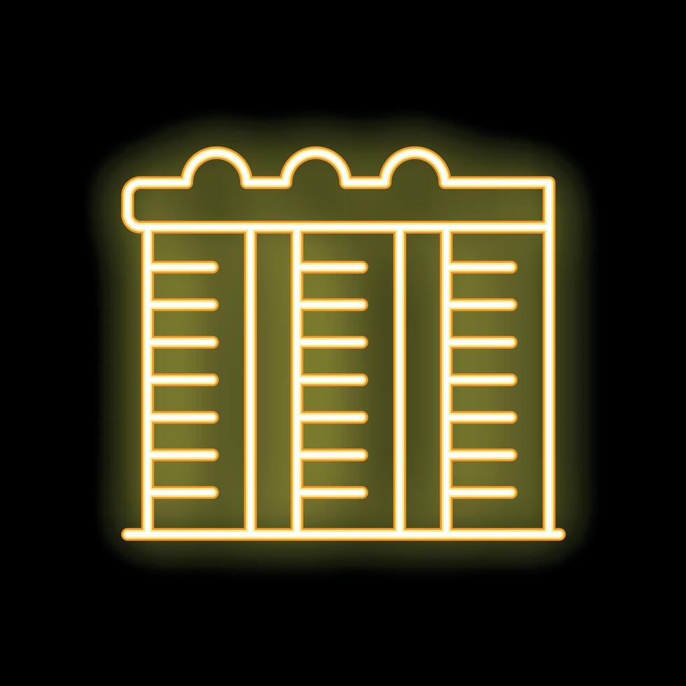 Neon icon of a building with columns shining brightly on black background vector