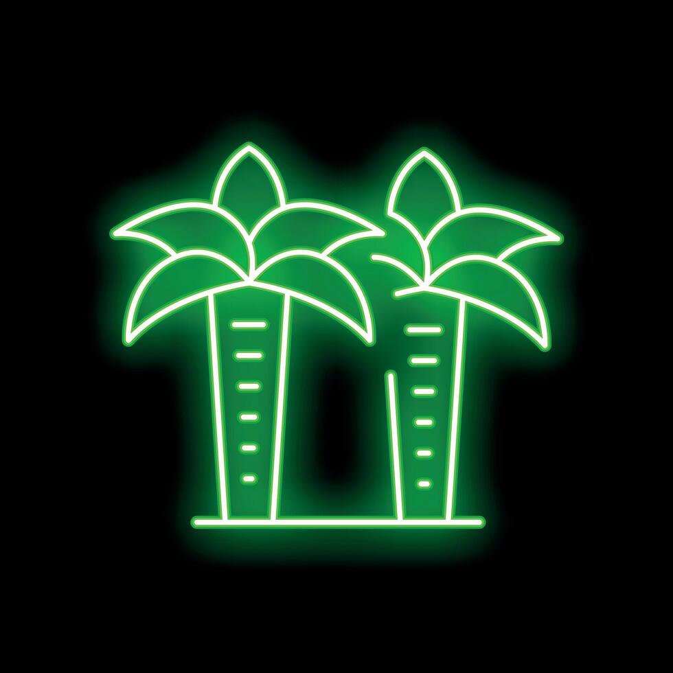 Neon green palm trees sign on black background vector