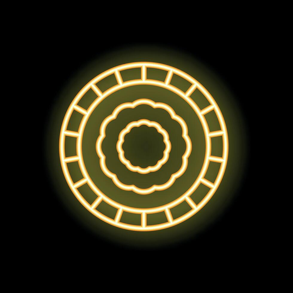 Round glowing ornament with floral pattern on black background vector
