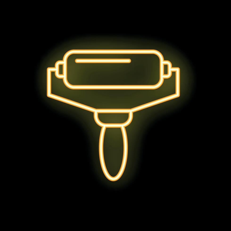 Neon yellow paint roller glowing on black background vector
