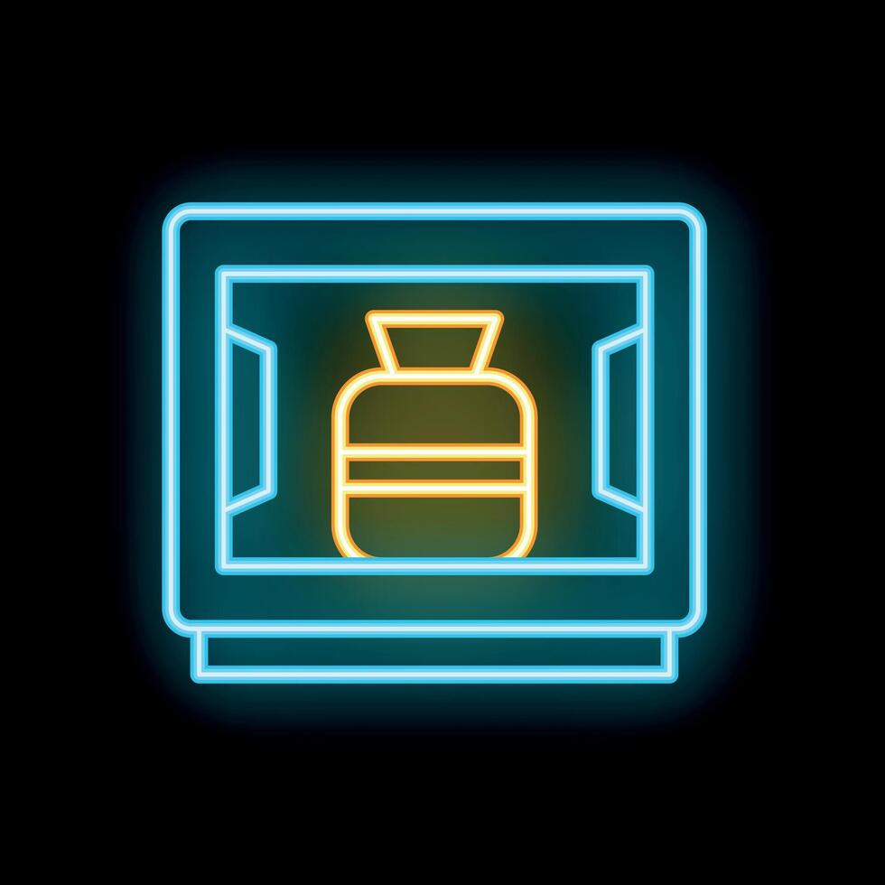 Neon safe deposit box icon displaying money bag security vector