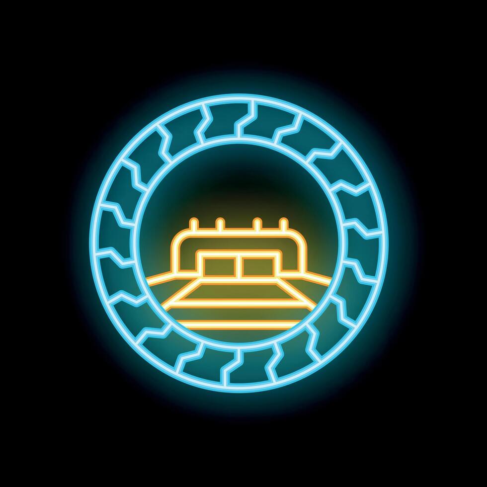 Neon tunnel icon depicting underground mining operation with tracks vector