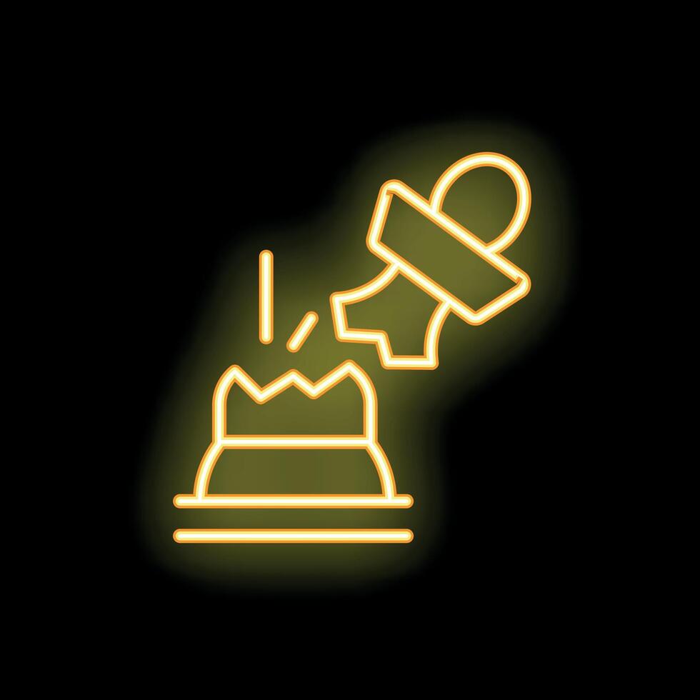 Neon sign of chess king falling and breaking into pieces vector