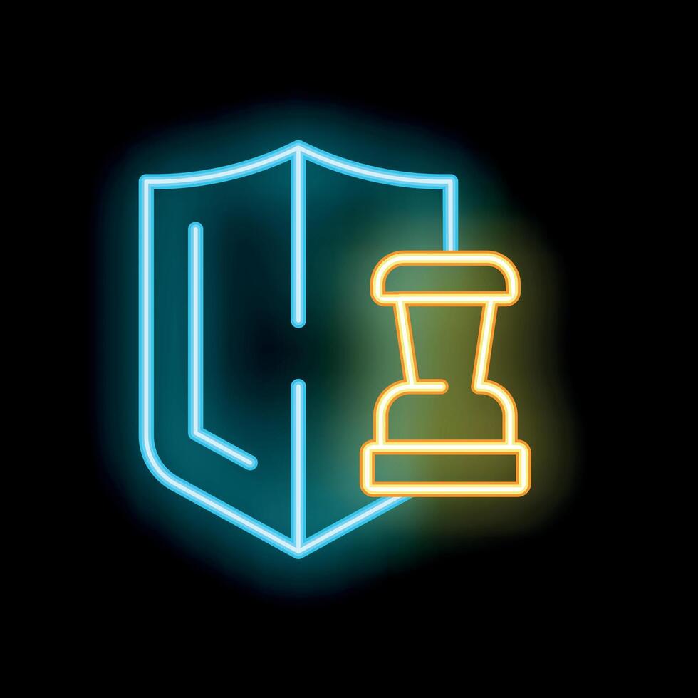 Neon shield protecting stamp icon representing trademark security vector