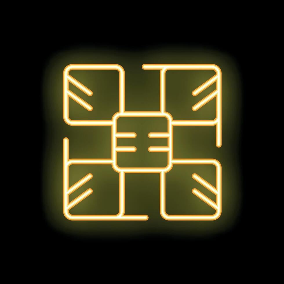 Neon yellow chip icon glowing on black background vector
