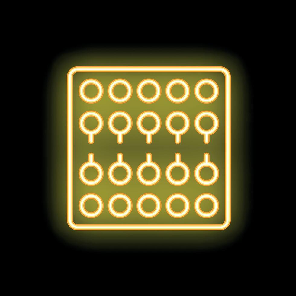 Yellow glowing neon sign of a rack of lollipops on sticks vector