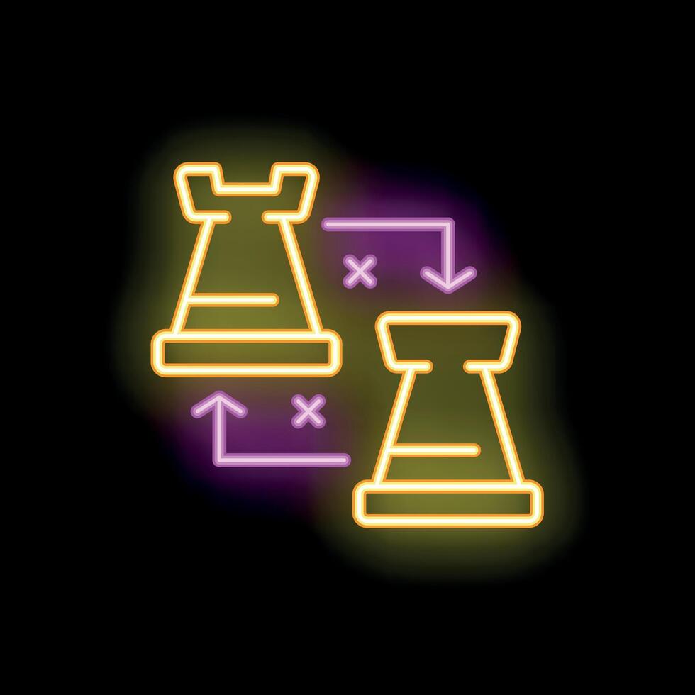 Neon sign showing chess strategy with two rooks exchanging positions vector
