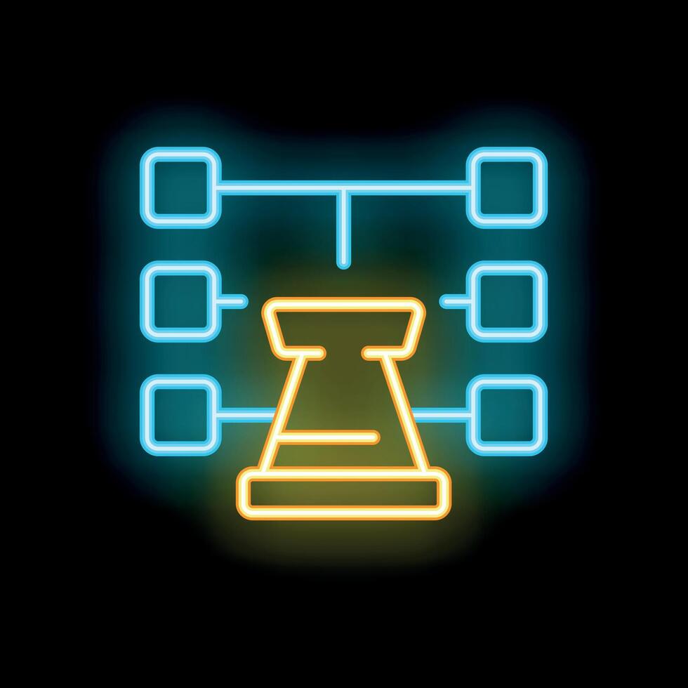Neon icon of factory connected to network representing supply chain management vector