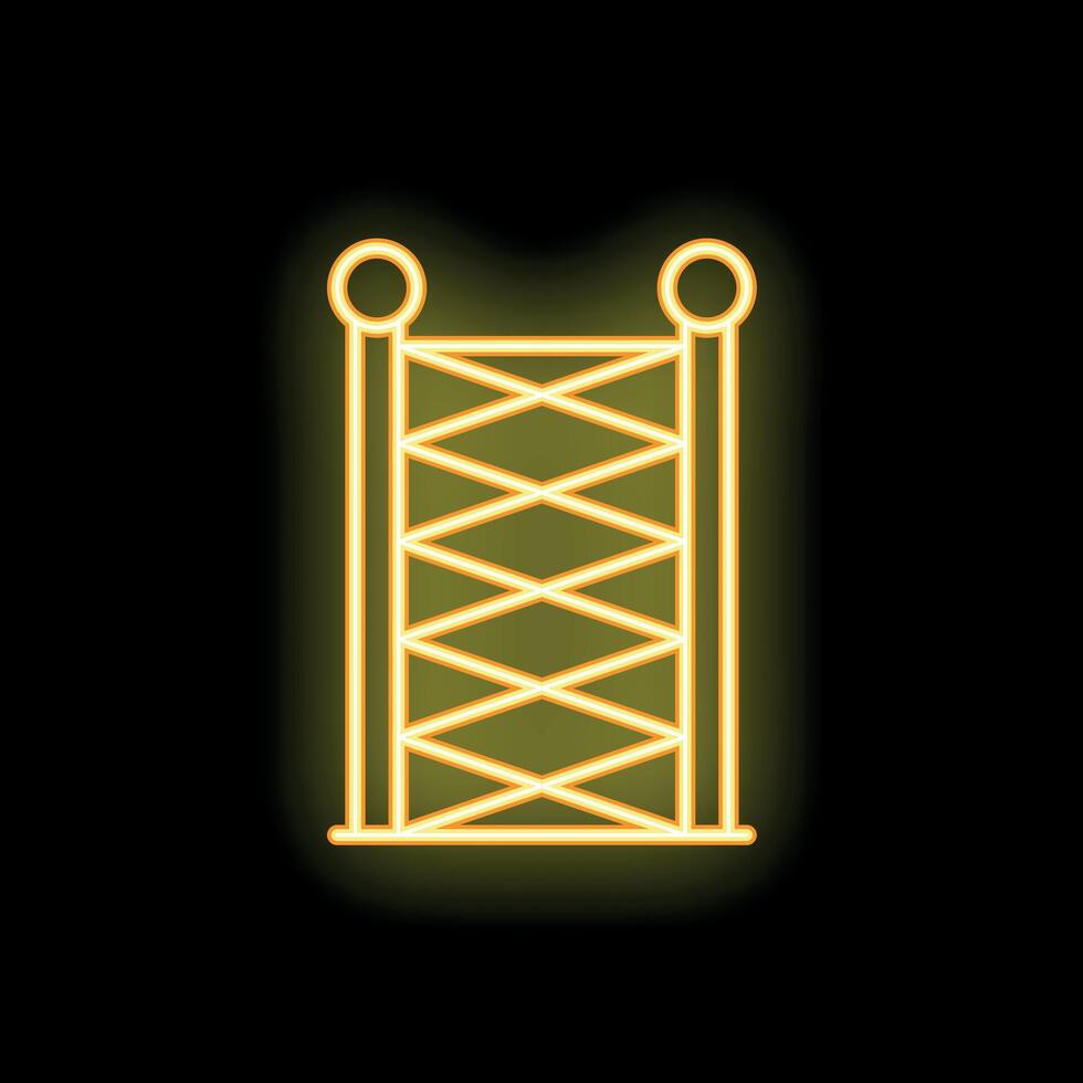 Neon yellow scaffolding construction symbol glowing on black background vector