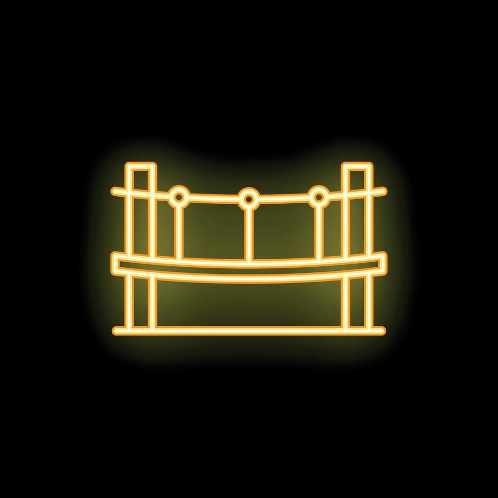Yellow neon icon of a rope bridge glowing on black background vector