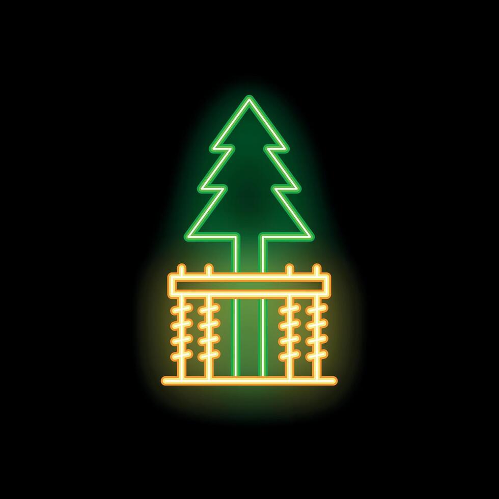 Glowing neon icon of tree growing from cage symbolizing environmental protection vector