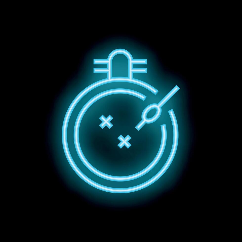 Neon stopwatch icon glowing on dark background vector