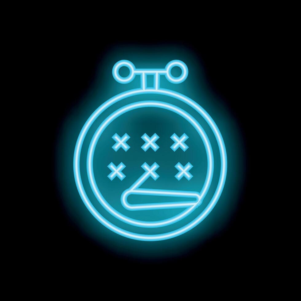 Neon icon of timer showing embroidery hoop with cross stitch pattern vector
