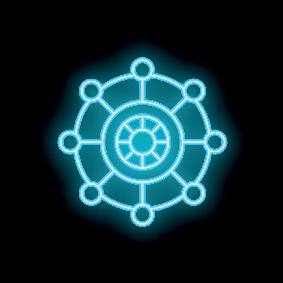 Neon style icon representing network hub on black background vector