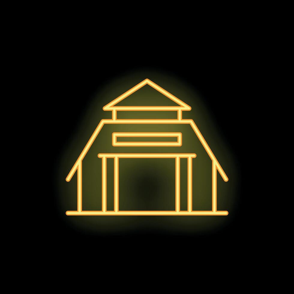 Glowing neon icon of a farm building on black background vector