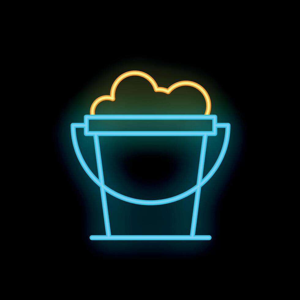 Neon icon of bucket overflowing with soapy water vector