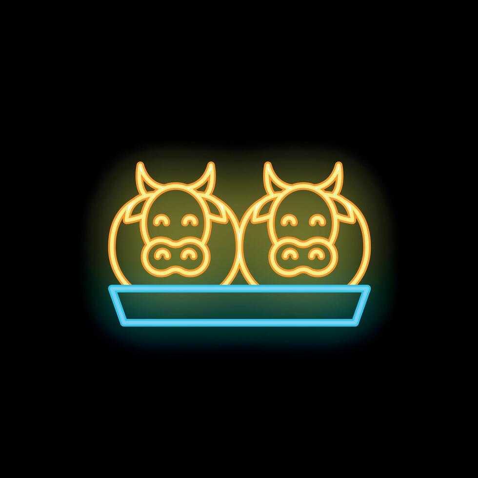 Neon sign of two cow heads in a tray representing dairy products vector