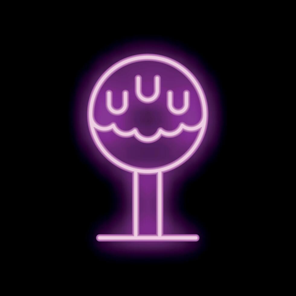 Neon sign representing a cake pop with icing and stick on a black background vector