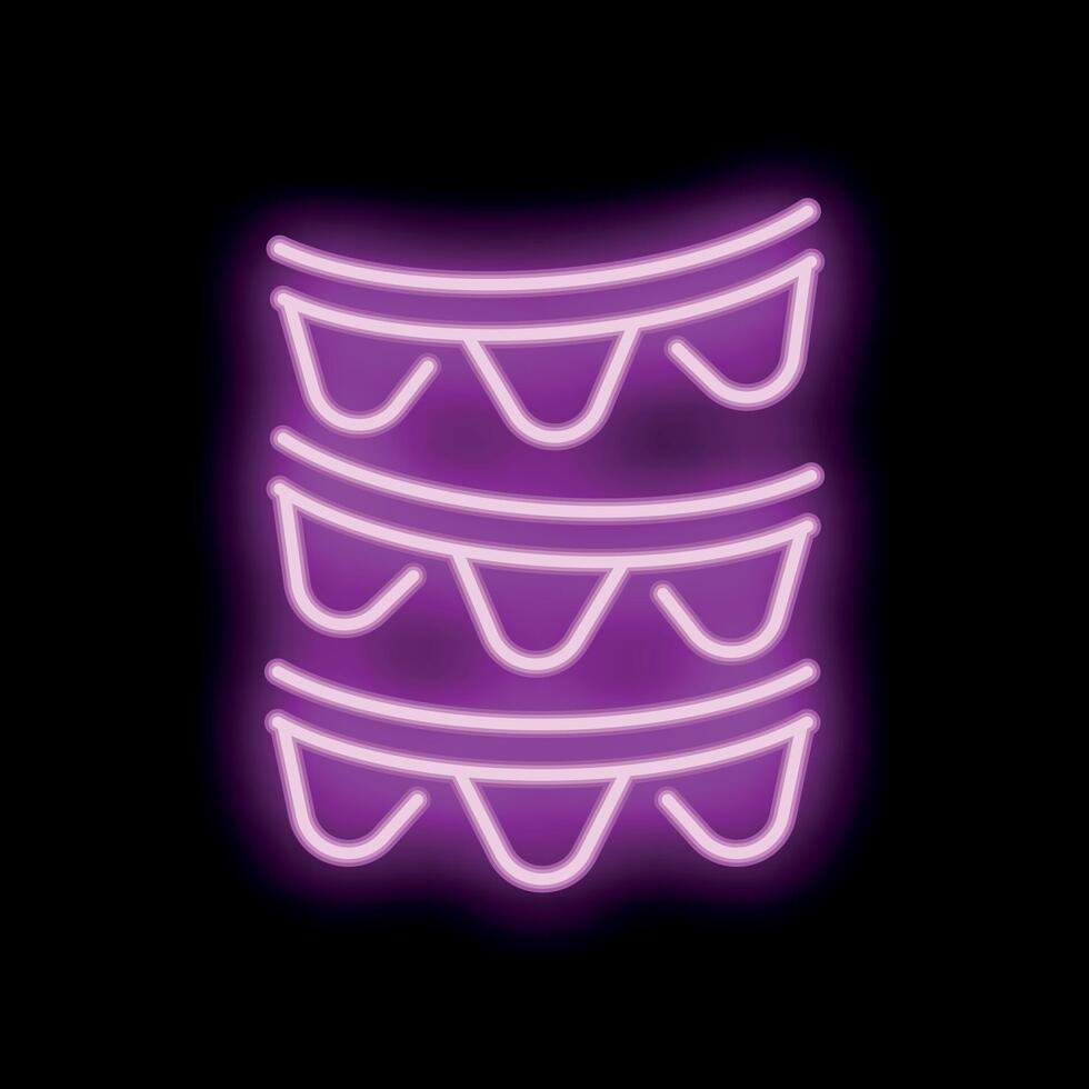 Purple neon sign celebrating with three rows of pennants on black background vector