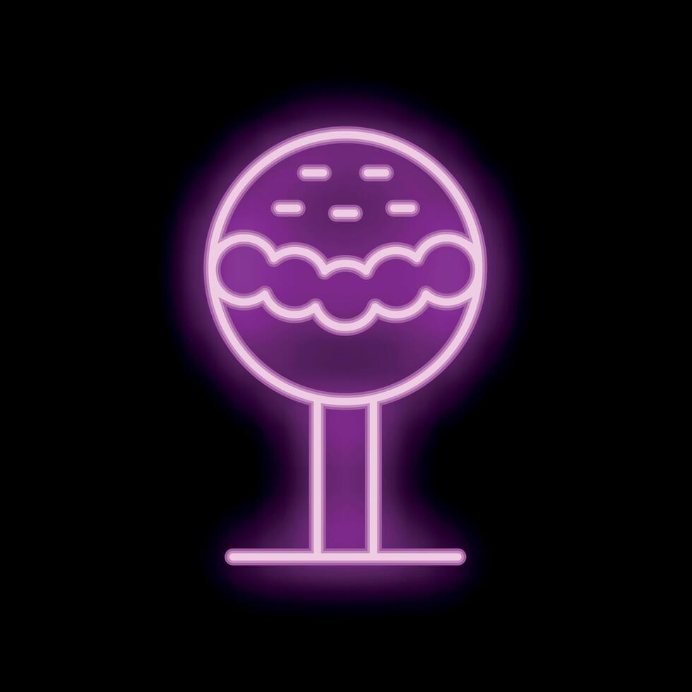 Glowing neon sign of a cake pop with purple neon light vector