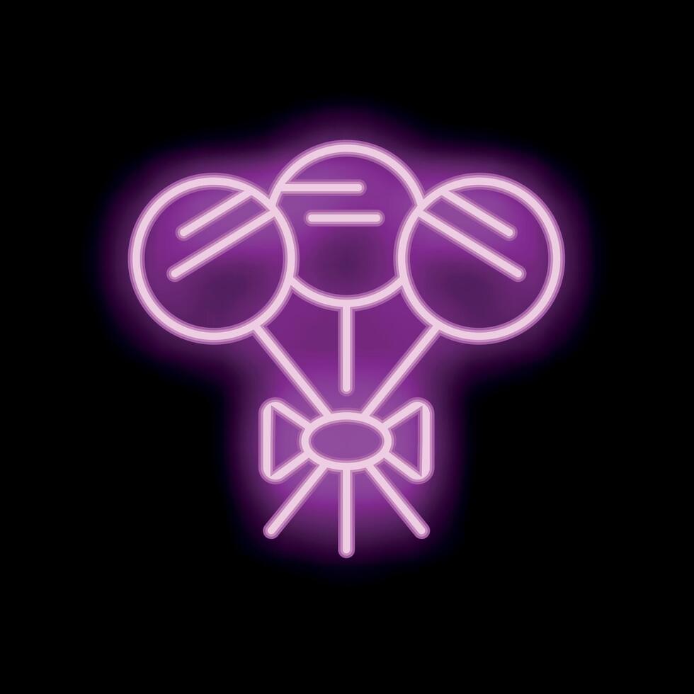 Neon sign showing three round lollipops with ribbon for birthday party celebration vector