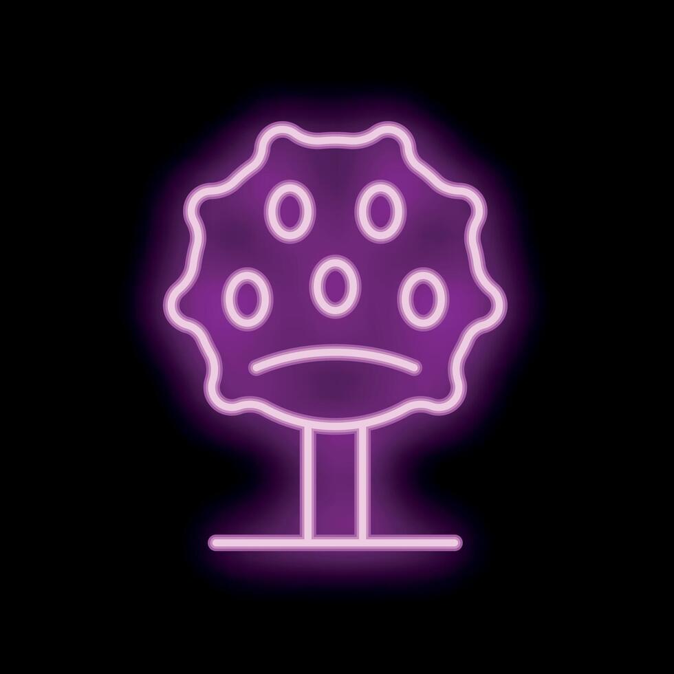 Glowing neon icon of a tree with fruits on a black background vector